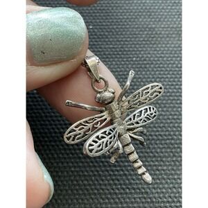 Vintage Sterling 925 Silver Articulated Dragonfly Pendant Necklace Estate Jewelr